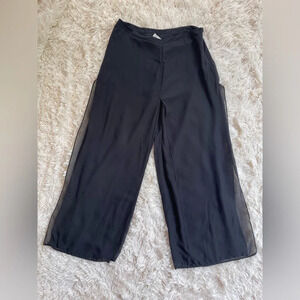 Rochas Paris wide legs pants with panels high rise side zipper black size 12